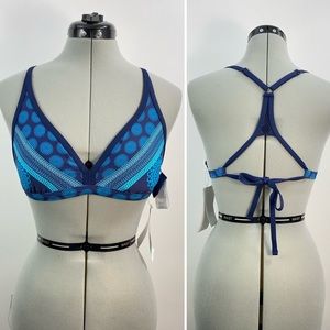 NWT Beach House Racerback Tie Bikini Top Blue Aqua Size 4 Small Adjustable Boho